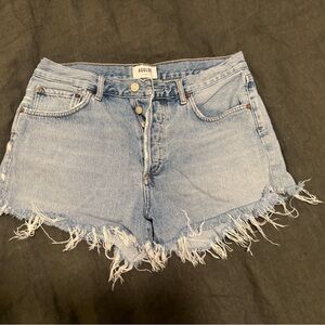 Agolde Light Blue Frayed Jean Shorts